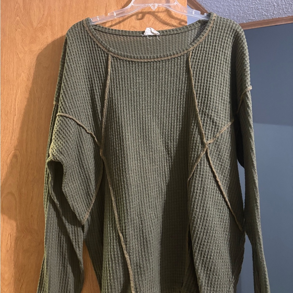 Green Waffle Knit Sweater